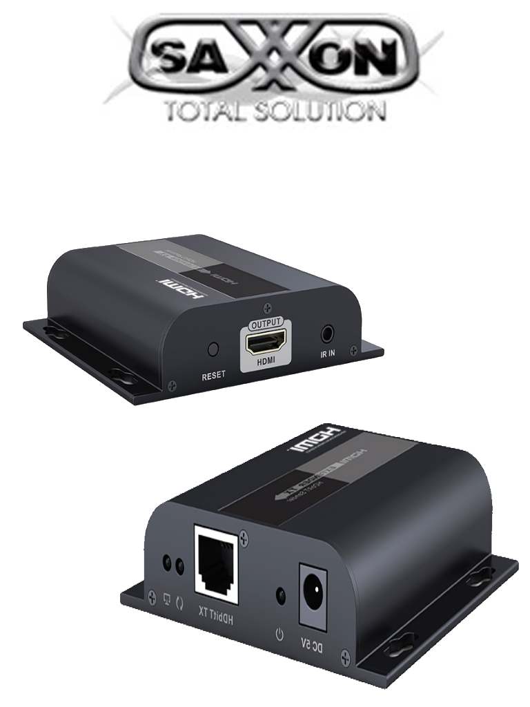 SAXXON LKV383- Kit extensor HDMI sobre IP/ Resolucion 1080p/ Cat 5e/ 6/ hasta 120 metros/ Hasta 253 receptores/ HdBIT/ Transmisor de IR/ Plug and play