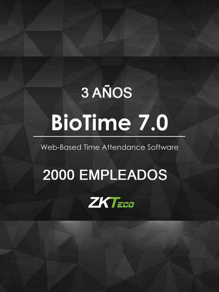 ZK BIOTIME7STAND3Y - Licencia de asistencia / 3 A��os / Version WEB / Para 20 terminales centralizadas / 2000 Empleados