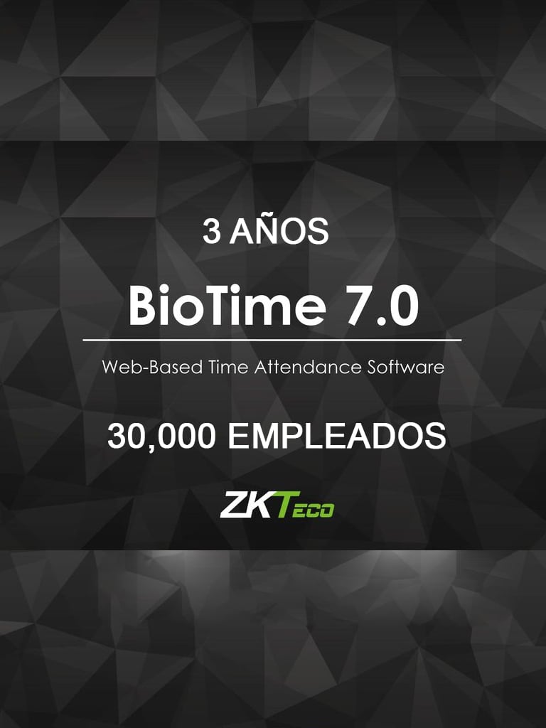 ZK BIOTIME7BIGPROJECTI3Y - Licencia de asistencia / 3 A��os / Version WEB / Para 300 terminales centralizadas / 30000 Empleados
