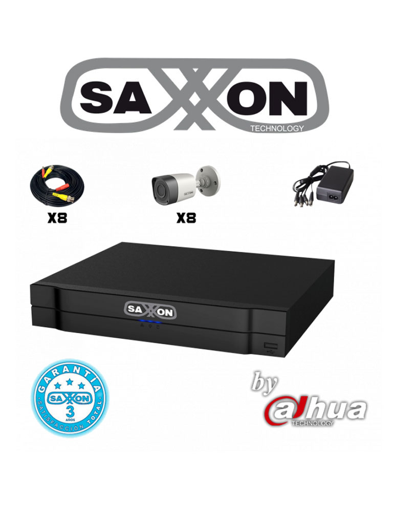 SAXXON PRO SAX7208HS3KIT - KIT DE 8CH TRIHIBRIDO/ HDCVI / ANALOGO/ IP/ P2P/ 8 CAMARAS 720P/ IR 15M/ IP66/ CABLE Y FUEN// 2 CANALES IP EXTRA/#CyberMonday