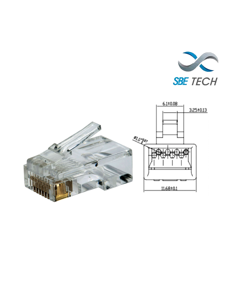 SBETECH PLUGRJ45C6- Conector plug RJ45 para cable UTP / CAT 6 / Paquete 50 piezas