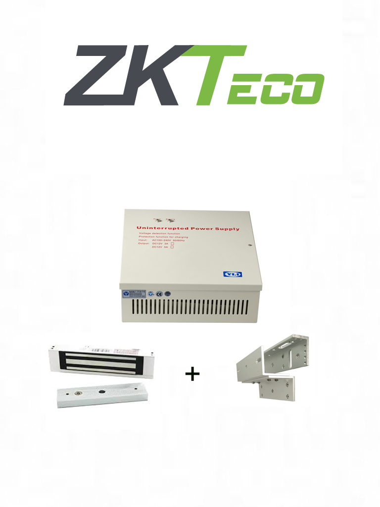 ZKTECO LM120YPAK - Paquete de contrachapa magnética de 120 kg o 264 lb, incluye soporte para instalación en ZL y Gabinete de energía con salida de 12 VDC, soporta batería de respaldo