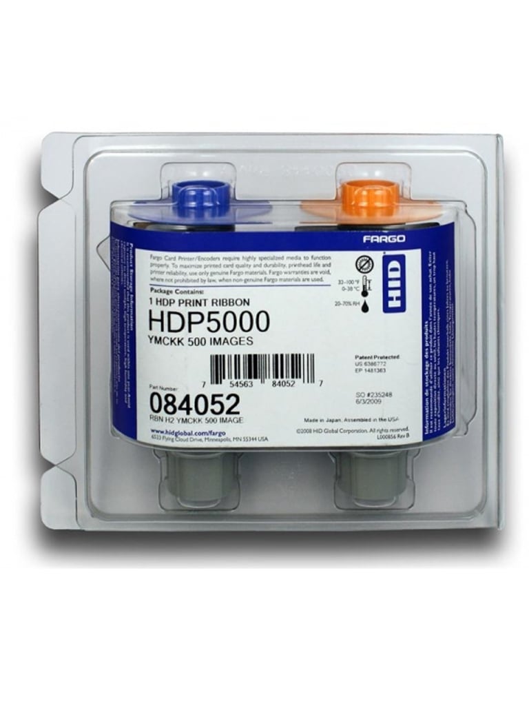 HID CINTA84052 - Cinta para 500 impresiones en tarjetas de PVC / Tinta   YMCKK / Compatible con impresora  HDP5000 / Retransferencia