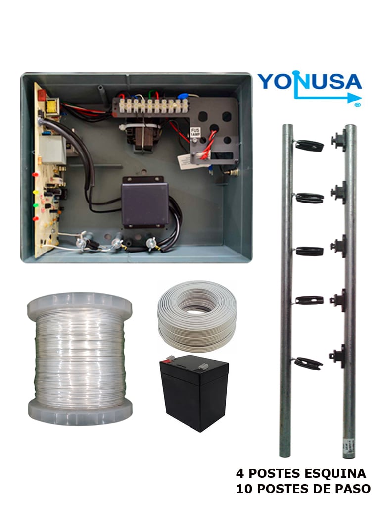 YONUSA PAKEYNG12001 - Paquete de ENERGIZADOR de nueva generacion 12 000V / Postes de paso / Postes esquina / Bobina de alambre / Cable bujia / Bateria