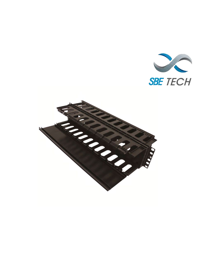 SBETECH SBE-OH2URD - Organizador de cable horizontal para rack / Doble lado/ 19 pulgadas/  Base metalica/ 2UR