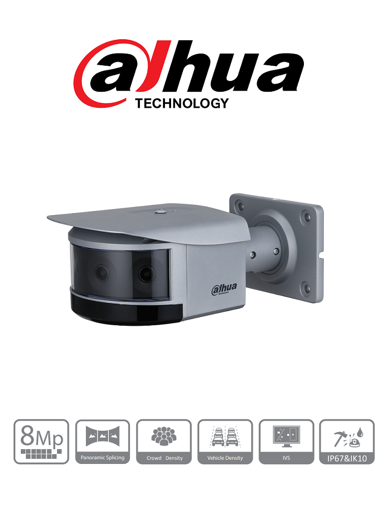 DAHUA DH-IPC-PFW8840N-A180-E4 - Camara IP Multisensor Panoramica Bullet de 8 Megapixeles/ Multisensor 4x2MP/ Wizmind/ 180 Grados/ H.265+/ IR 30 Mts/  DWDR, 3D NR, HLC, BLC/ 2&2 E&S de Alarma/ E&S de Audio/ IP67/ IK10 #SMBÁreasPublicas #ÉxitosDahua