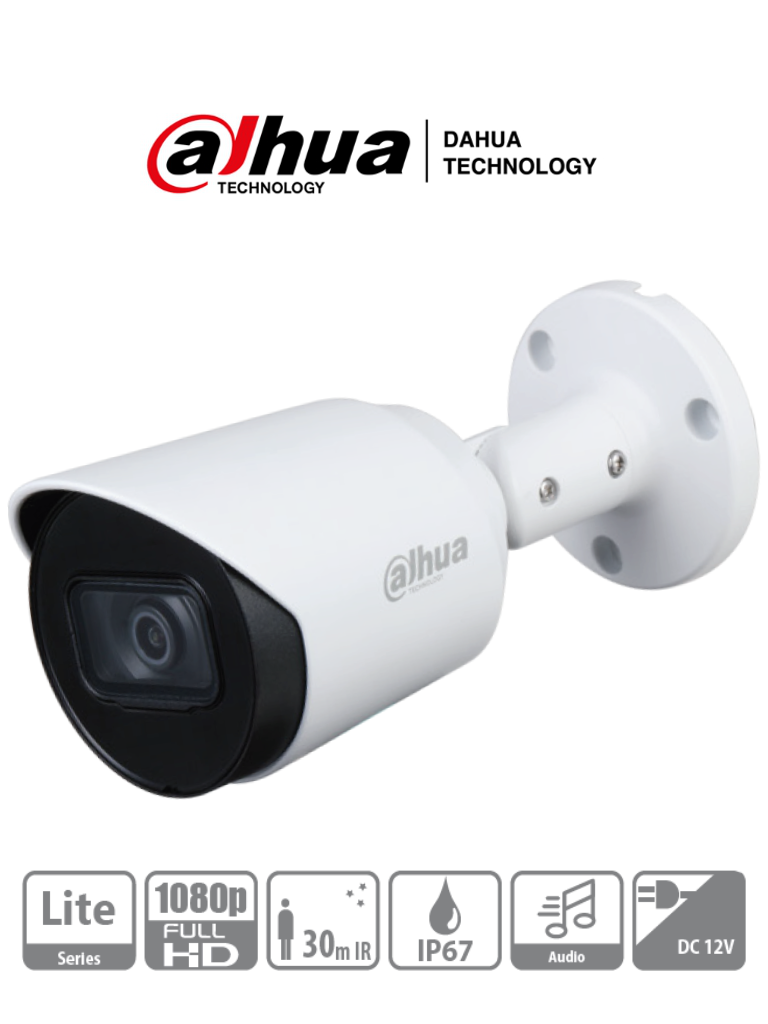 DAHUA HFW1200T-A - Camara Bullet HDCVI 1080p/ Microfono Integrado/ 103 Grados de Apertura/ Lente 2.8 mm/ IR 30 Mts/ IP67/ Metalica/ DWDR/ BLC /HLC/
