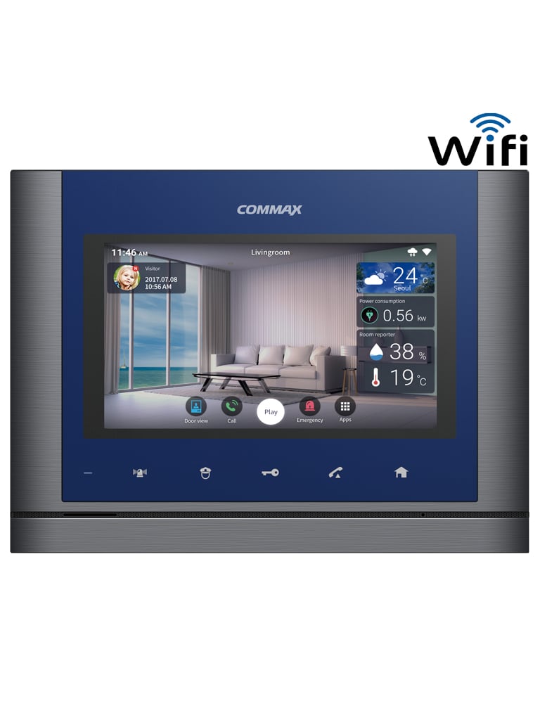 COMMAX CMV70MX - Monitor touch manos libres de 7 pulgadas comunicación WiFi , Notificación a celular con audio y video, soporta apertura remota de puerta, conexión a 4 hilos con frente de calle