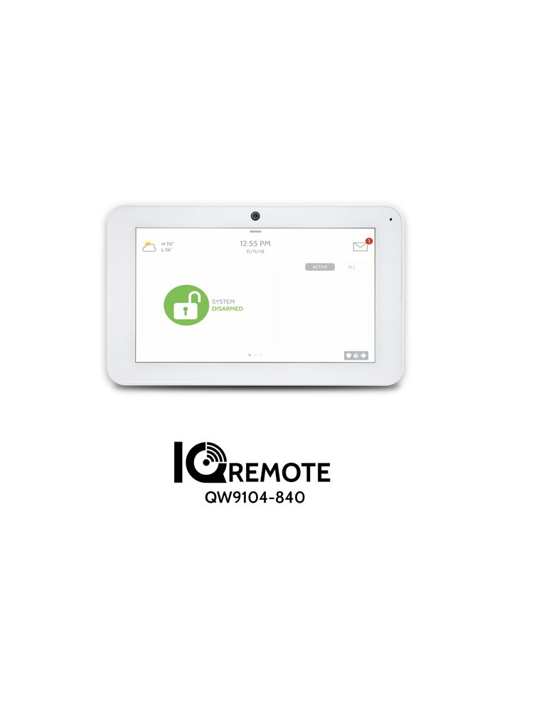 QOLSYS IQREMOTE - QW9104-840 Panel Touch Secundario de 7”Compatible con IQ Panel 2 Plus.  Cámara de 5MP Embebida y Control Completo de las funciones de seguridad  y Z-Wave.
