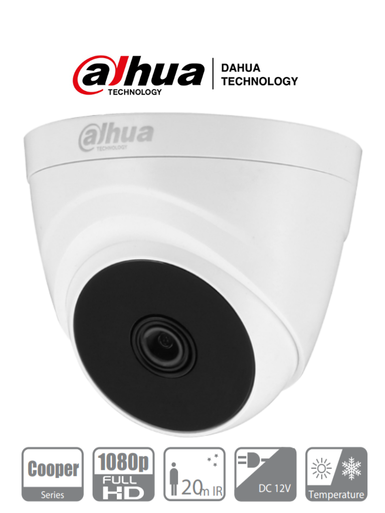 DAHUA  HAC-T1A21-28 - Cámara Domo 1080p/ Lente 2.8 mm / 103 Grados de Apertura/ Smart ir 20 Mts/ Uso Interior/ CVI/TVI/AHD/CBVS/