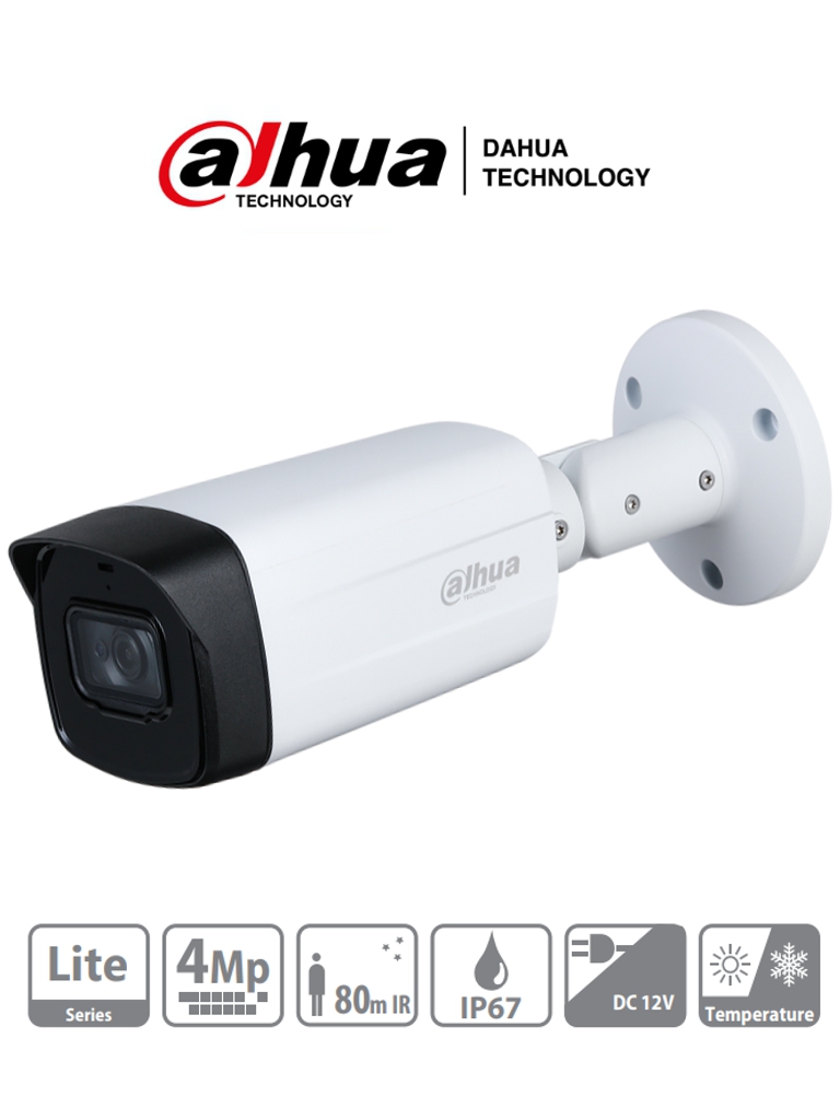 DAHUA HFW1400TH-I8 - Camara Bullet 4 Megapixeles/ Lente de 3.6 mm/ IR de 80 Mts/ DWDR/ IP67/ 