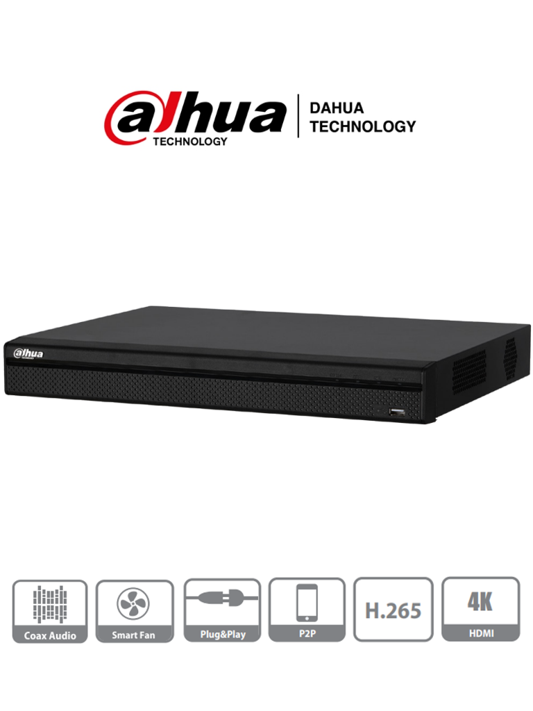 DAHUA XVR5216A-X - DVR 16 Canales Pentahibrido 4 Megapixeles Lite/ 1080p/ 720p/ H265+/ 8 Ch IP adicionales 16+8/ IVS/ 2 SATA Hasta 20TB/ P2P/ Smart Audio/