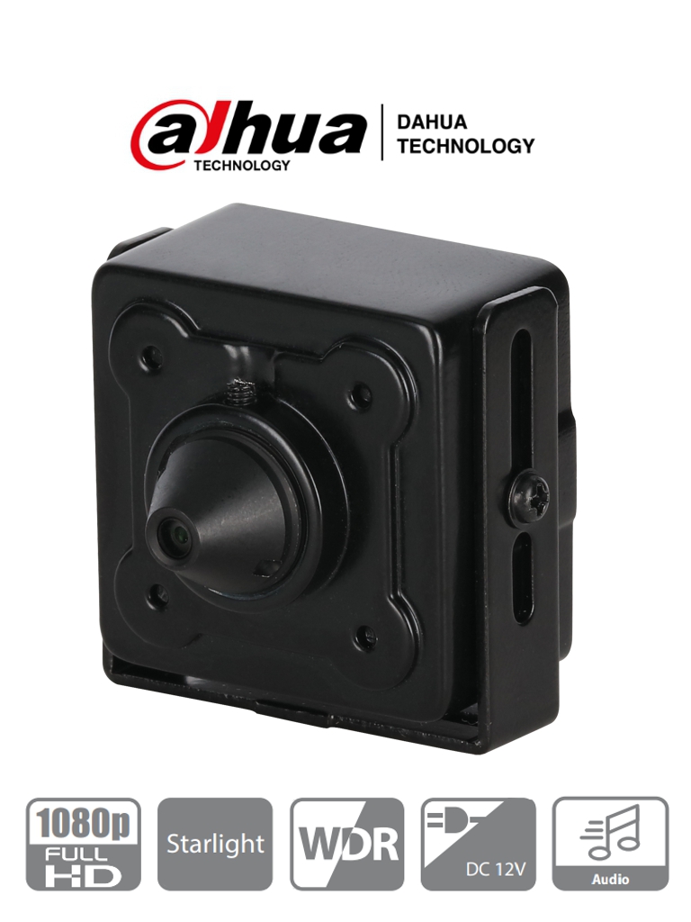 DAHUA HAC-HUM3201B-P - Camara HDCVI Pinhole 1080p/2 Megapíxeles/ Lente de 2.8 MM/ 103 Grados de Apertura/ 1 Entrada de Audio/ WDR/ BLC/ HLC/ Starlight/