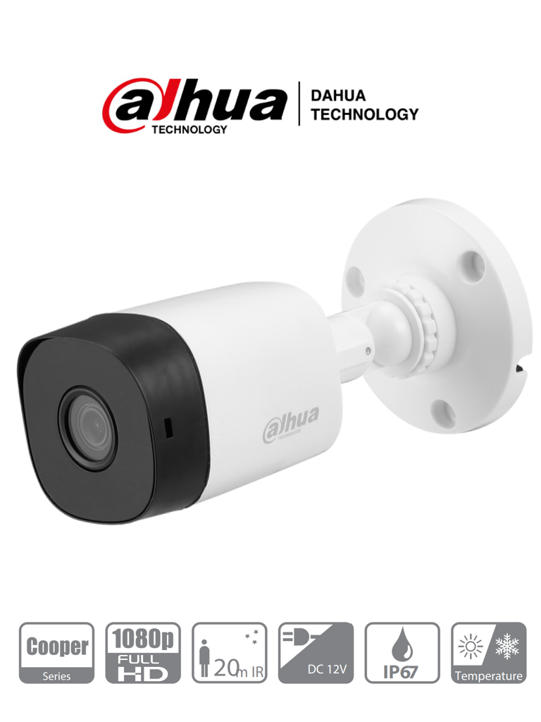 DAHUA COOPER B1A21 - Camara Bullet HDCVI 1080p/ 82 Grados de Apertura/ Lente de 3.6mm/ IR de 20 Mts/ IP67/ TVI AHD y CVBS/