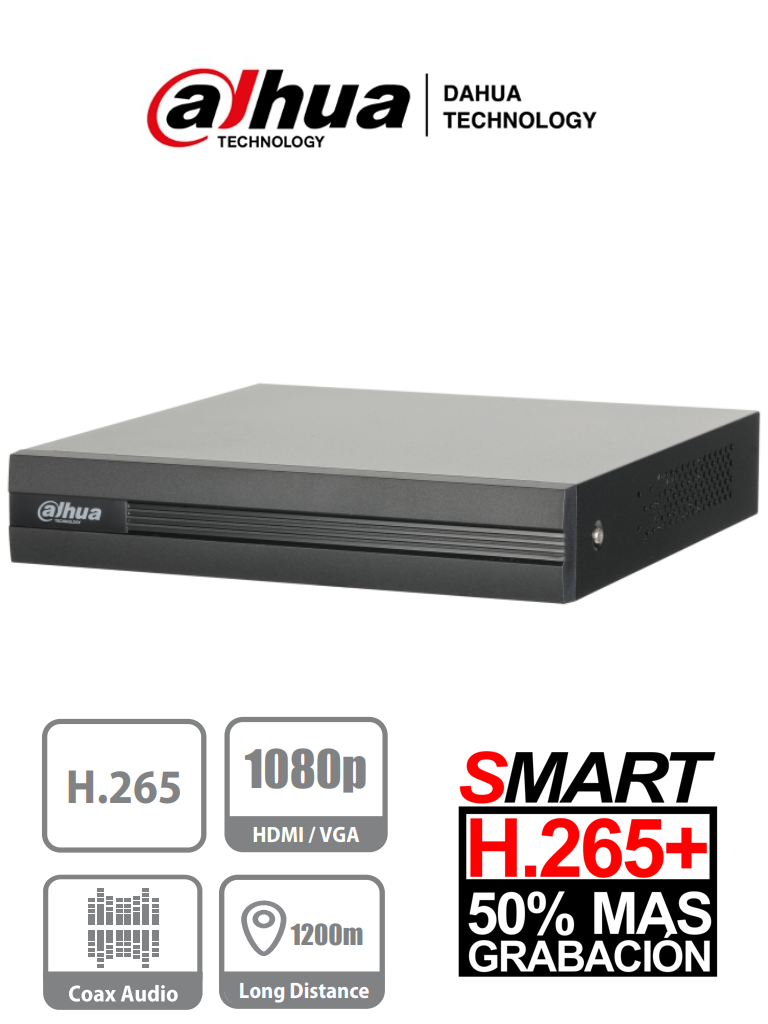 DAHUA COOPER XVR1B08 - DVR 8 Canales Pentahibrido 1080p Lite/ H265+/ 2 Ch IP Adicionales 8+2/ 1 SATA Hasta 6TB/ P2P/ Smart Audio HDCVI #VivaMX