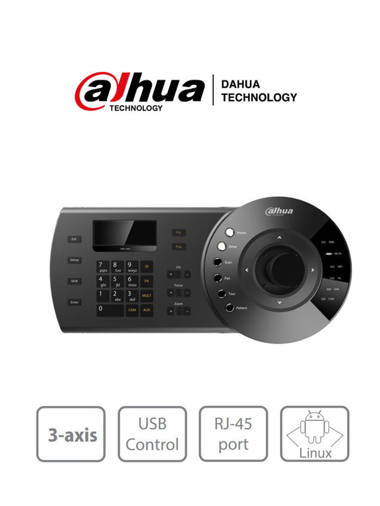 DAHUA NKB1000 - Teclado Controlador IP con Joystick para PTZs Analogicas e IP/ Control de DVRs y NVRs/ Pantalla LCD/ RJ-45/ RS232/ Pelco D & P/