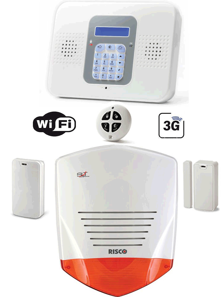 RISCO SECUPLACE SOUND - Kit de Alarma Inalámbrico Todo Incluido Comunicación WiFi / Sensor de Movimiento / Contacto Magnético y Llavero / Sirena Pro Sound Con Protección de Proximidad / App I RISCO Incluida