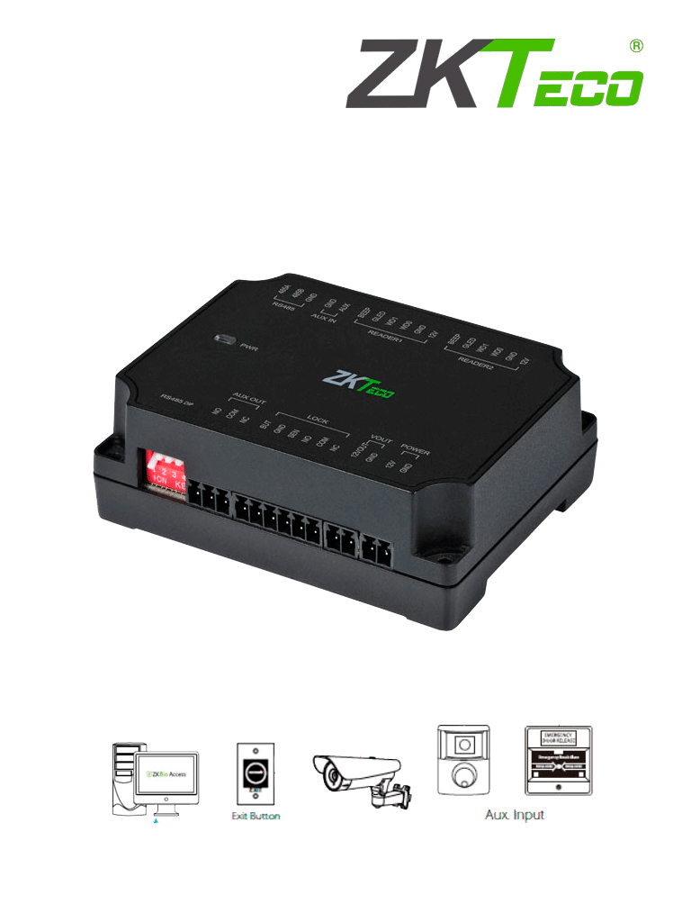 ZKTECO DM10 -  Expansor para Panel de Control de Acceso C2-260 (ZKT0720004) para Aumentar 1 Puerta por medio de RS485 / Agregando el Expansor DM10 puedes Aumentar y Controlar hasta 8 Puertas / Cuenta con Comunicación Wiegand / 