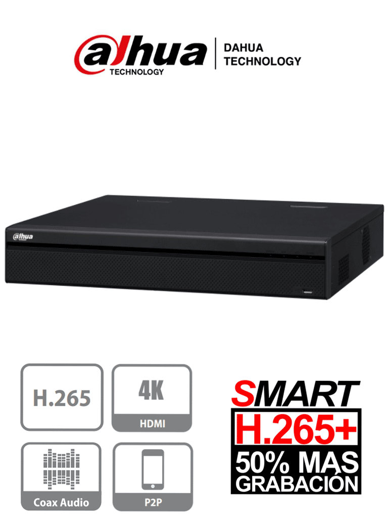 DAHUA XVR5432L-X - DVR 32 Canales  HDCVI de 4 Megapixeles Lite/ 1080p/ H265+/ 4 Puertos SATA/ Rendimiento IP 128 Mbps/ E&S de Alarmas/ Smart Audio/ 4 Entradas de Audio y 1 Salida