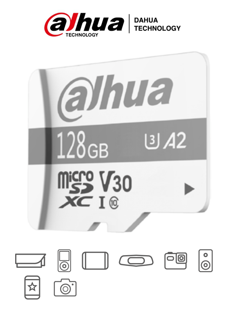 DAHUA TF-P100/128 GB - Dahua Memoria Micro SD de 128 GB UHS-I/ C10/U3/V30/A2/ Velocidad de Lectura 100 MB/s/ Velocidad de Escritura de 60 MB/s/ Especializada para Videovigilancia/