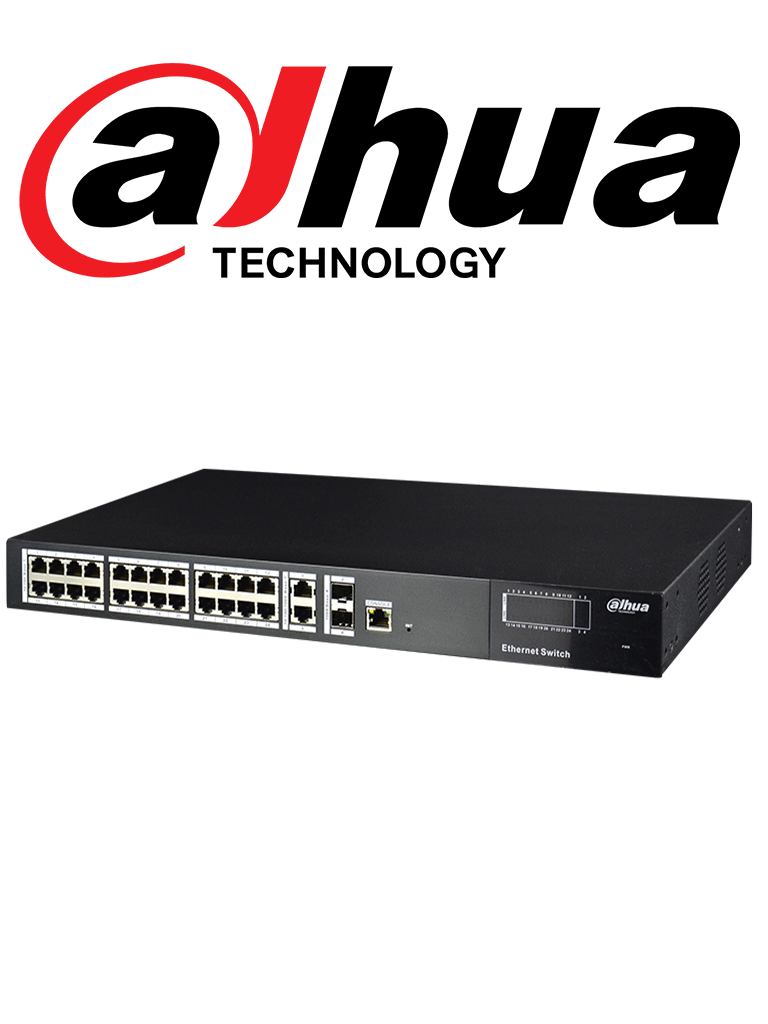 DAHUA PFS4228P370 - Switch administrable capa 2 / 24 Puertos  PoE / 2 Puertos GE / SWITCHING 24.8G / 370  Watts