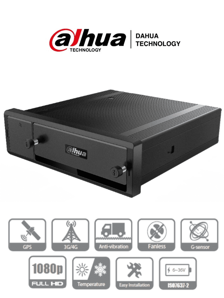 DAHUA DHI-MXVR4104-GC - DVR Movil de 4 Canales HDCVI 1080p+ 4 Ch IP/ H.265/ GPS/ 3G/ Soporta 1 HDD de 2.5 Pulgadas+ 1 Tarjeta SD/ Soporta HDCVI/AHD/TVI/CVBS/IP/  No incluye Modulo WiFi/ 