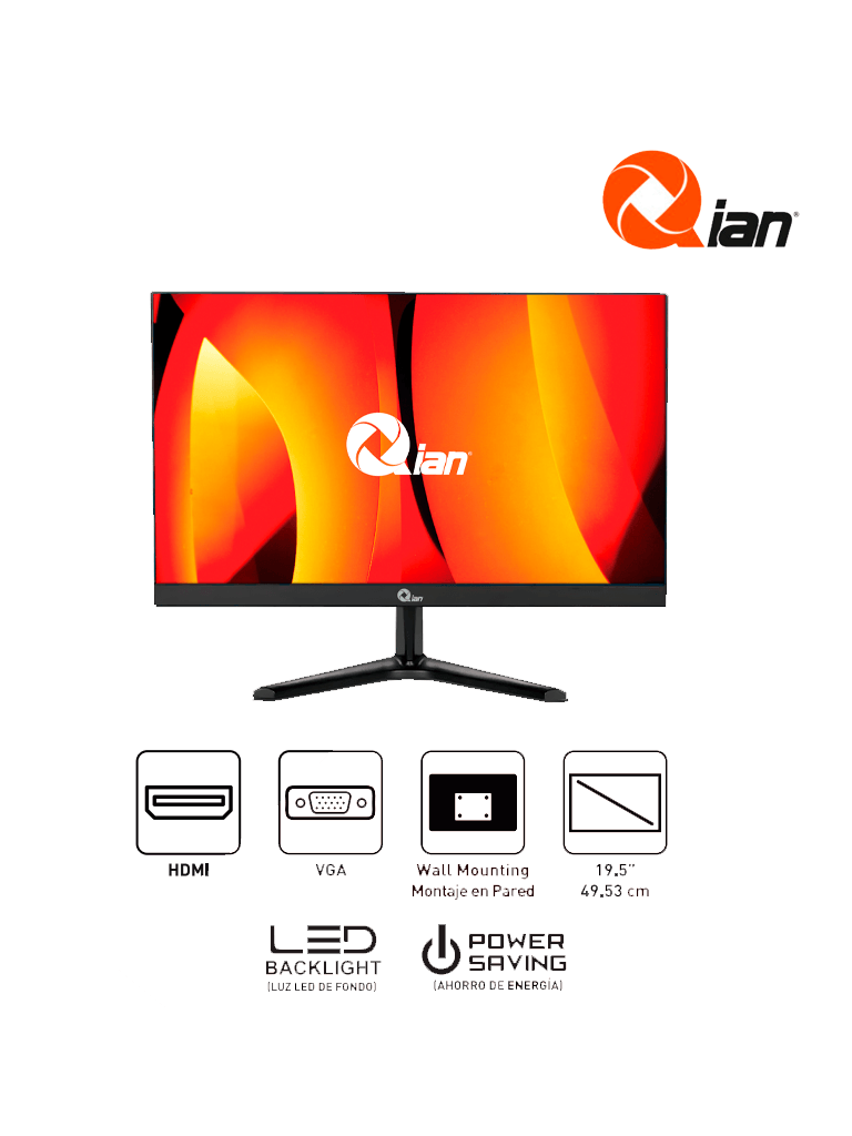 QIAN QM2128001- Monitor 21.5" LED  FULL HD, 2MPX/VGA/HDMI/VESA/ Trabajo Continuo 24/7