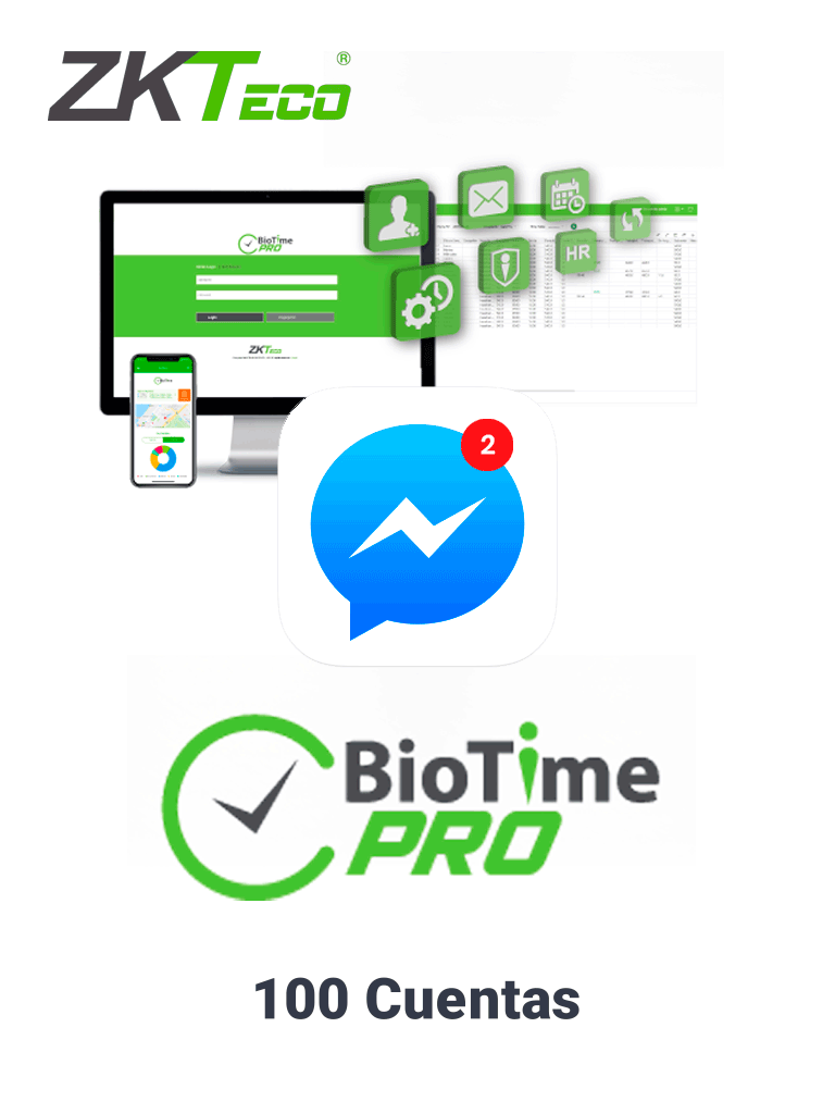  ZKTECO BIOTIMEPROMESSENGERP3 - Licencia vitalicia de 100 cuentas para notificaciones en tiempo real en Facebook Messenger 