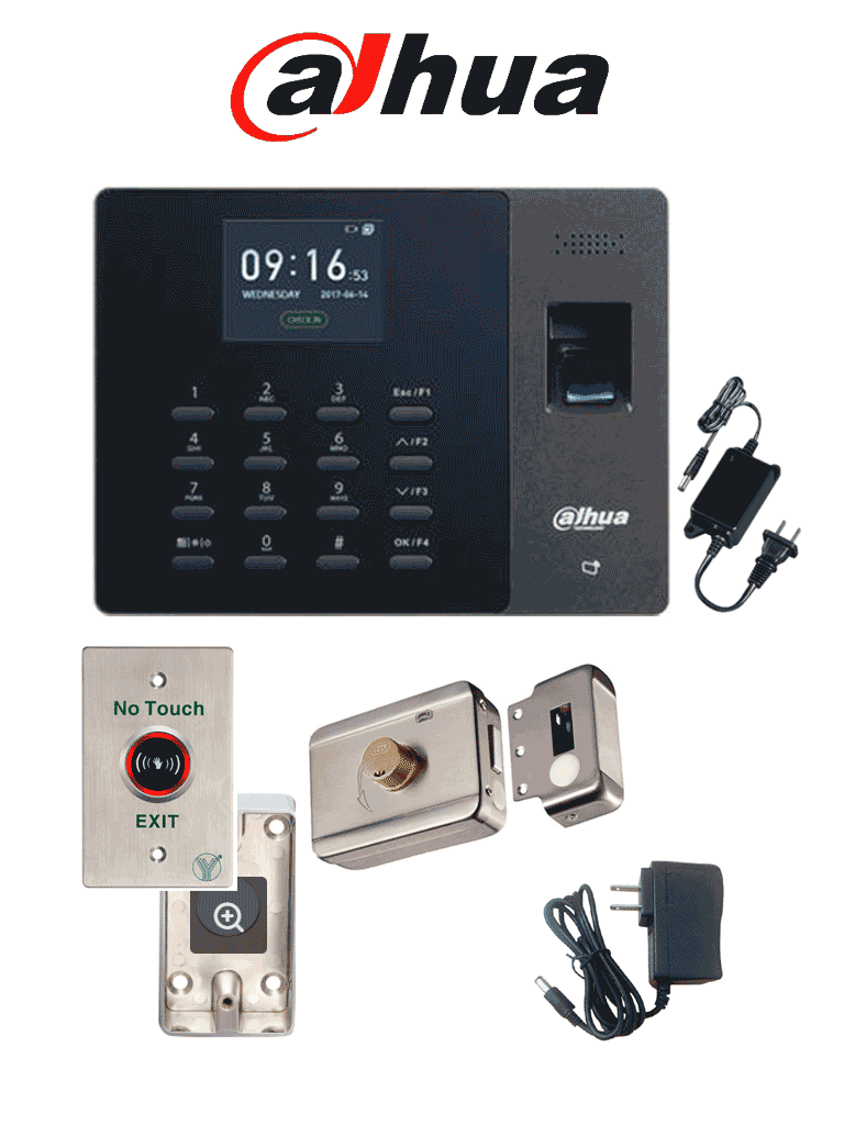 DAHUA ASA1222GPACK - Paquete de control de asistencia por validación de huella y tarjetas Mifare, cerradura magnética de 200 kg 600lb y su soporte para fijación en ZL y botón liberador no touch sin contacto #ExpoTVC