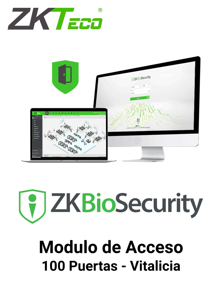 ZKTECO ZKBSAC100 - Licencia Vitalicia para 100 Puertas en Control de Acceso / Hasta 30 000 Usuarios / 1000 Departamentos / 1000 Áreas