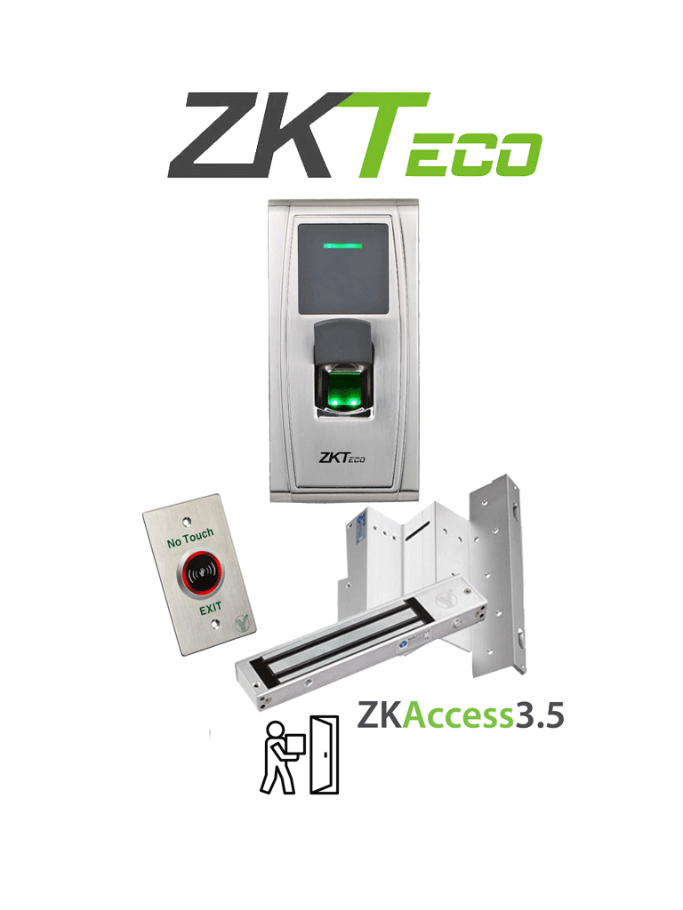 ZKTECO MA300LM1805PACK - Paquete de control de acceso con validación por huella y Tarjetas ID de 125 Khz incluye cerradura magnética de 200 Kg y soporte en ZL para su instalación en puertas de madera o metal/ #TodoIncluido