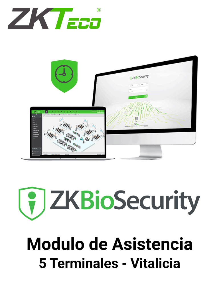 ZKTECO ZKBSTA5 - Modulo Vitalicio de Asistencia para Biosecurity / Hasta 30 000 Usuarios / 5 Terminales