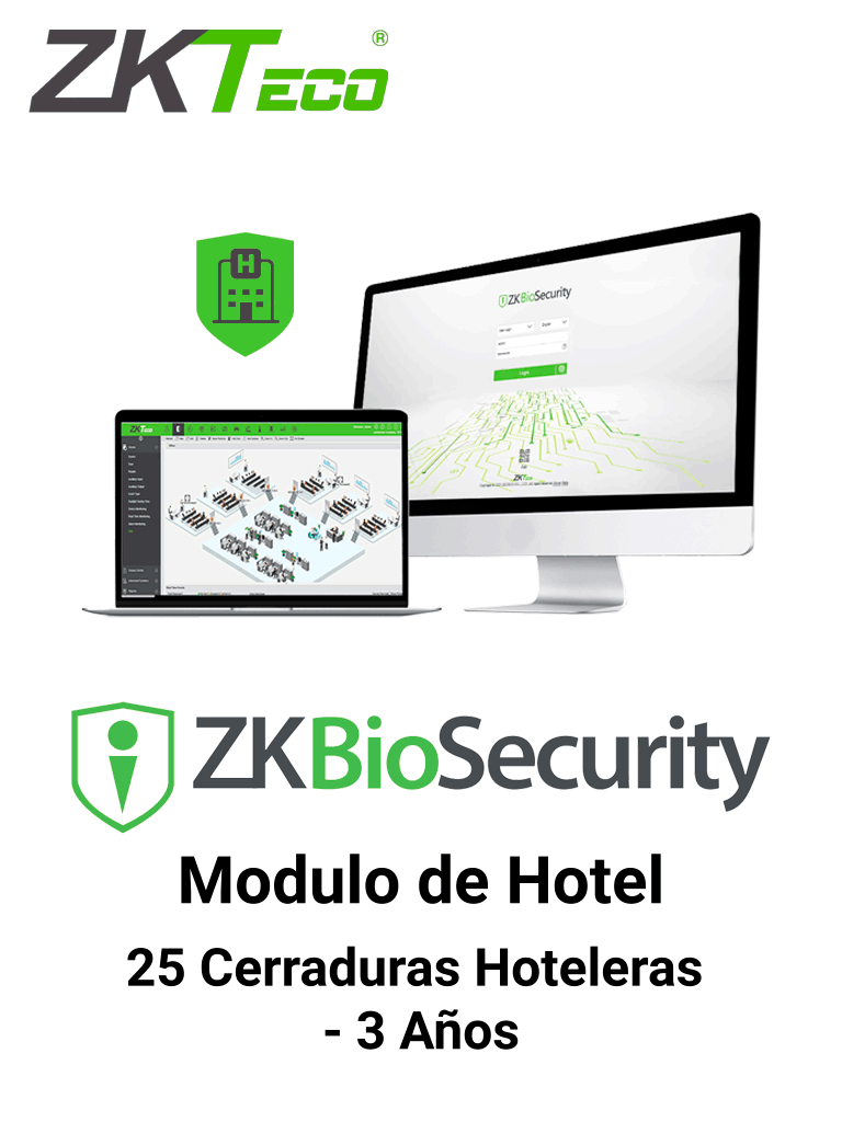 ZKTECO ZKBSHOTELP253Y - Licencia para Modulo de Hoteleria Biosecurity Capacidad 25 Cerraduras Hoteleras / 3 Años