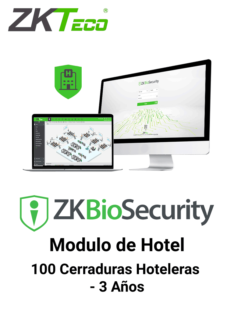 ZKTECO ZKBSHOTELP1003Y - Licencia para Modulo de Hoteleria Biosecurity Capacidad 100 Cerraduras Hoteleras / 3 Años