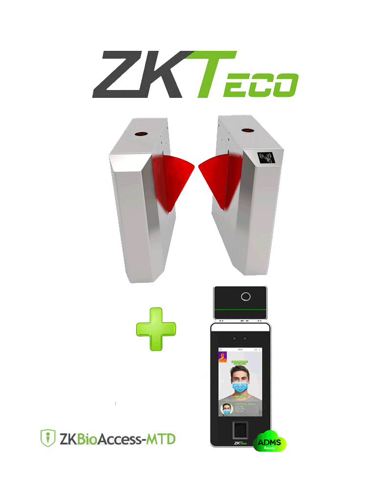 ZKTECO FBL203TI - Control de Acceso Peatonal Bidireccional / Un Carril / Acero SUS304 / Aletas Retraibles de Acrílico Personalizable / Modo de Emergencia / Terminal de Reconocimiento Facial y Palma con Medición de Temperatura incluido