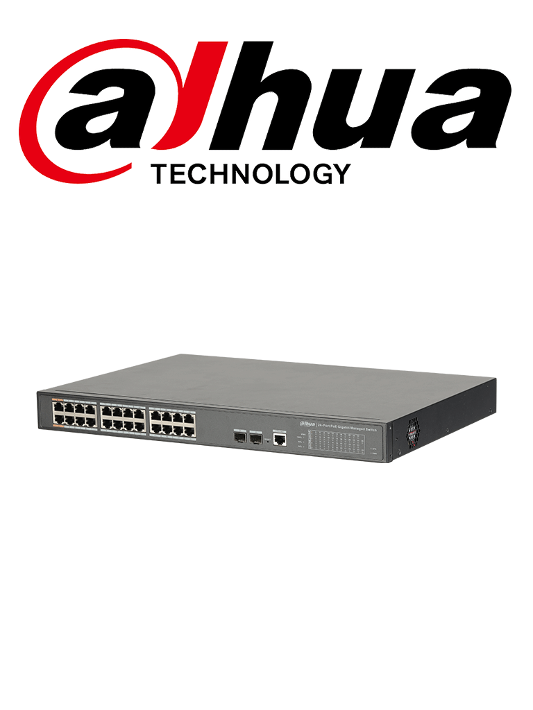 DAHUA DH-PFS4226-24GT-240 - Switch de 24 Puertos PoE Gigabit/ Administrable Capa 2/ 240W Totales/ PoE & Hi-PoE/ 2 Puertos SFP 100/1000 Base-X/ Capacidad de Switching 52 GB/s// Especial para Proyectos/ #LoNuevo #SMBMonitoreo