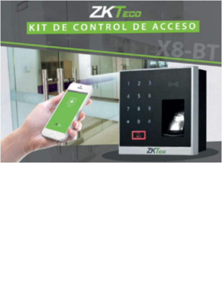  ZKTECO X8BT - Kit para Control de Acceso una puerta, soporta 500 Huellas, 500 Tarjetas  RFID 125 Khz, Sensor de huella SILK ID, Bluetooth para Apertura con App / #OfertasAAA 