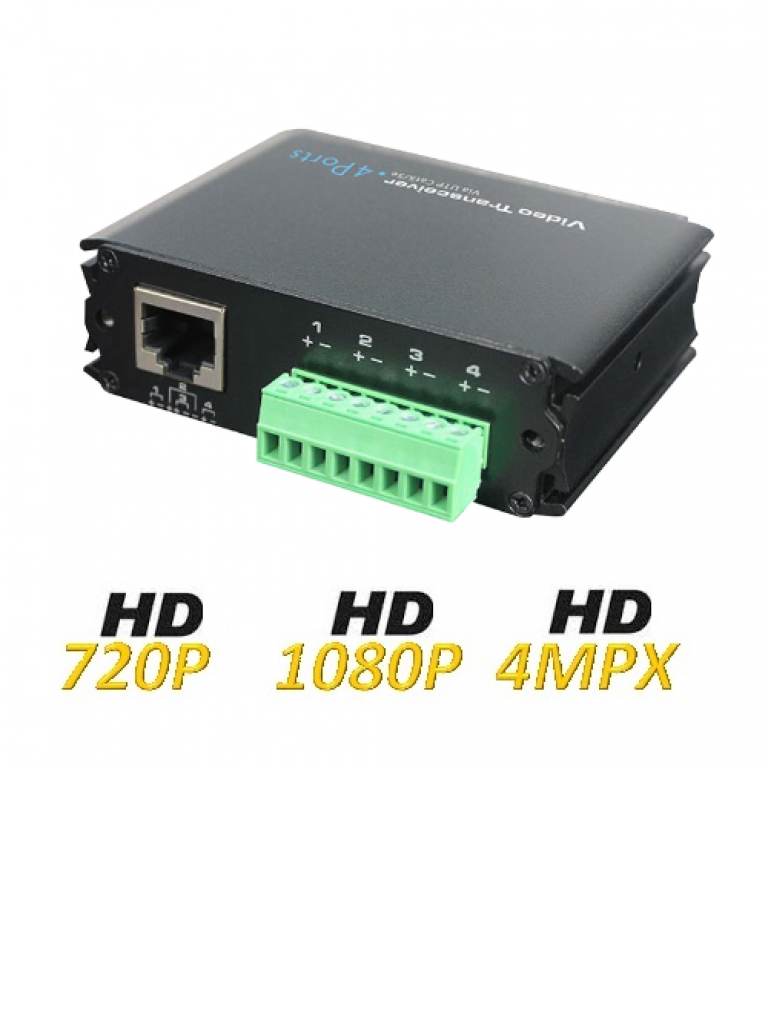UTEPO UTP104PHD - Transceptor pasivo de 4 canales de video  HDCVI / TVI / A HD / CVBS / 350M A  720p / 250M A  1080p / 200M A 4 MP / 150M A 4K