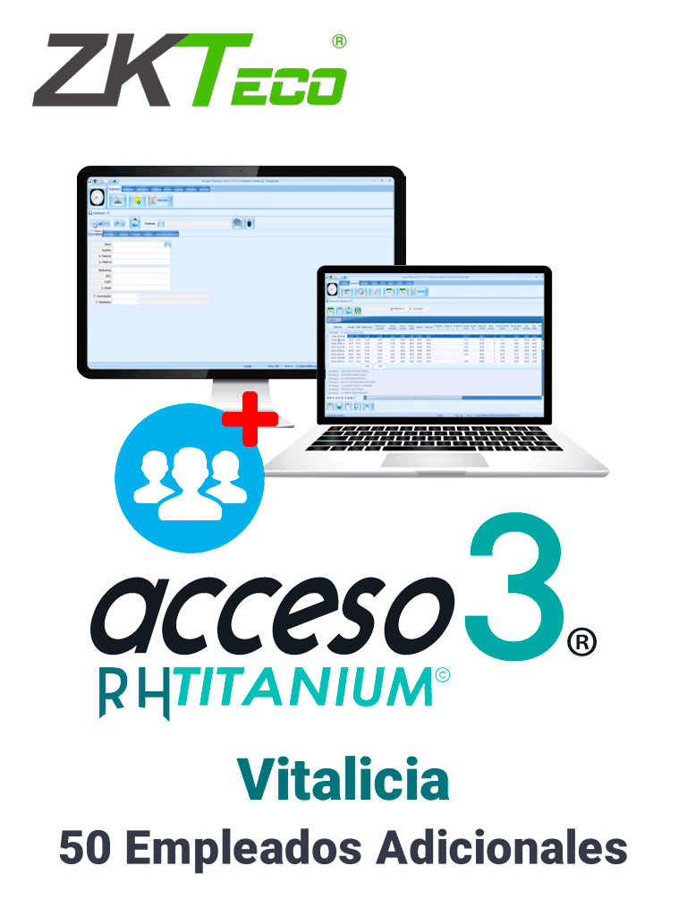 ZK ACCESO TITANIUM50EMPADD - Licencia para agregar un bloque de 50 empleados adicionales / Vitalicia