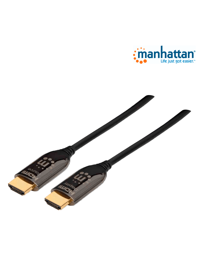 MANHATTAN 355445 - Cable HDMI Optico Activo Plenum de 50 Metros/ Resolución 4K@60Hz/ Soporta 3D y Canal Ethernet/ HDMI Macho a Macho/ Soporta Canal de Retorno de Audio (ARC)/ Admite Imagenes HDR/
