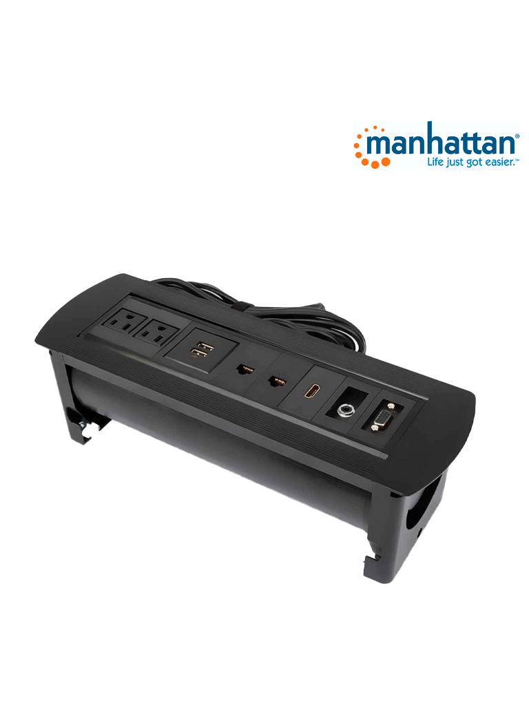 MANHATTAN 164863 - Caja de Conexiones para Mesa/ Enchufe/ USB/ HDMI/ VGA/ Red/ Audio 3.5 mm/