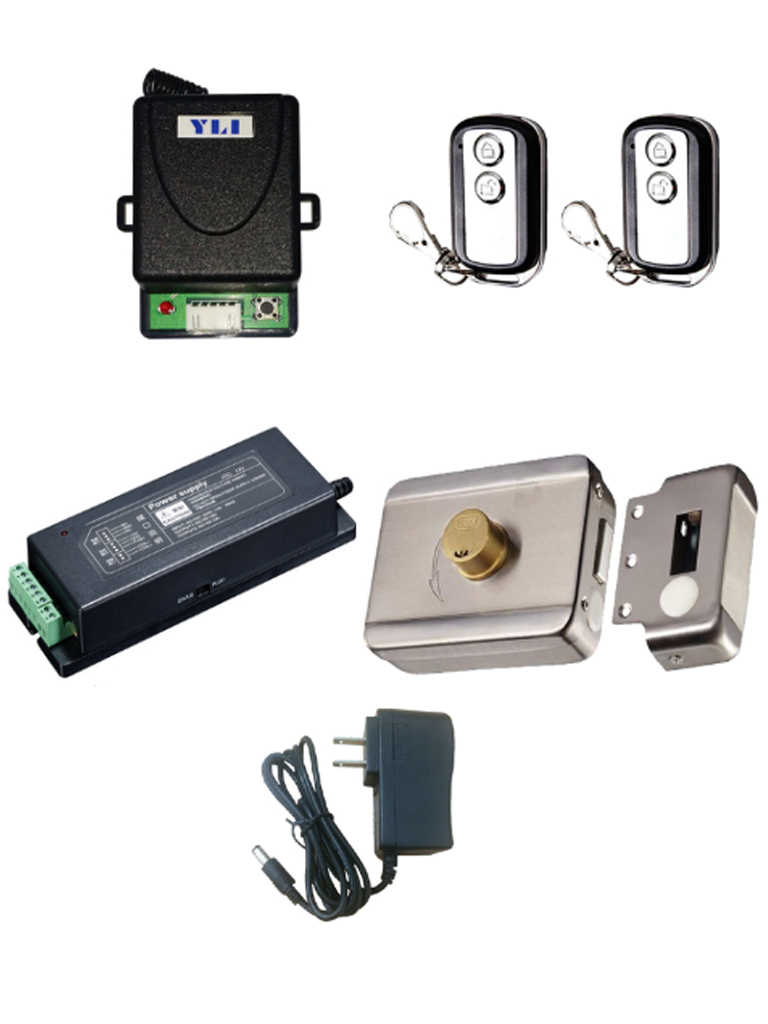 YLI ABK703BSPAQ - Paquete de cerradura inteligente / Modulo y 2 controles remotos / Fuente de poder para cerradura y modulo
