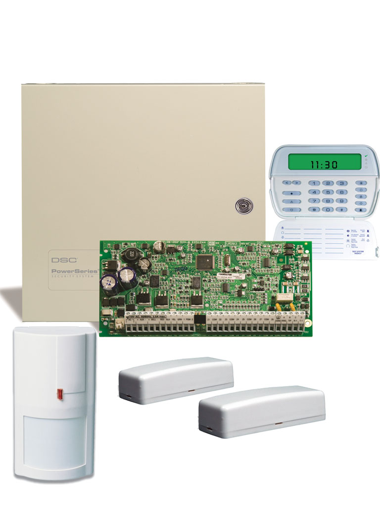 DSC KIT32QP5MNT - Kit de Alarma Power PC1832 Con Teclado RF de Iconos. Incluye 2 Contactos Magnéticos Inalámbricos  WS4945, 1 Sensor Infrarrojo Inalámbrico WS4904 y Gabinete.