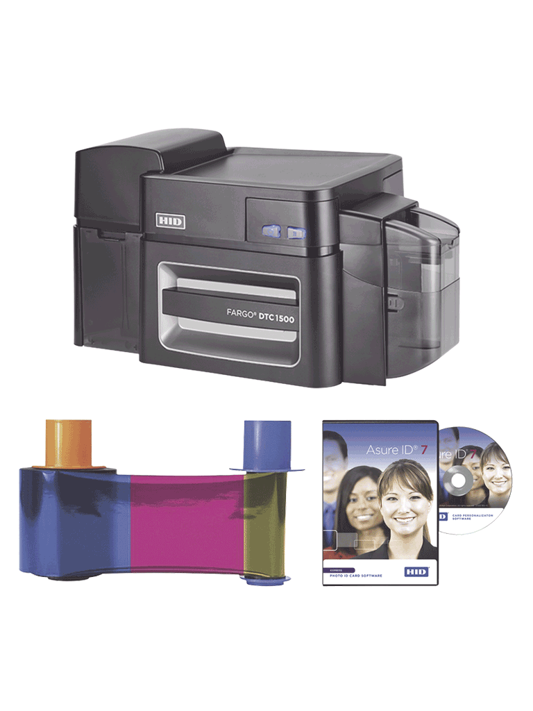 HID DTC1500DS - Kit de impresora DTC1500DS impresión de tarjetas a doble cara, incluye software AsureID y Ribbon a color YMCKO/ Sobrepedido