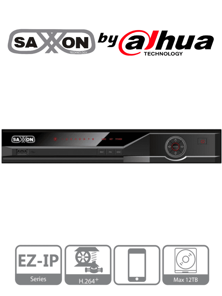 SAXXON By Dahua DH-NVR2A16 - NVR de 16 Canales/ H264+/ Rendimiento de 80 Mbps/ Salidas de Video HDMI/VGA / Soporta Camaras de Hasta 6 Megapixeles/