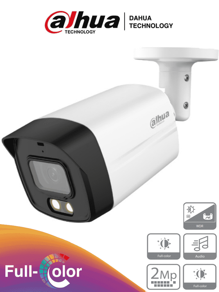 DAHUA HFW1239TLM-A-LED - Camara Bullet HDCVI Full Color 1080p/ Microfono Integrado/ Starlight/ Luz Blanca 40 mts/ Lente de 3.6mm/ IP67/ 