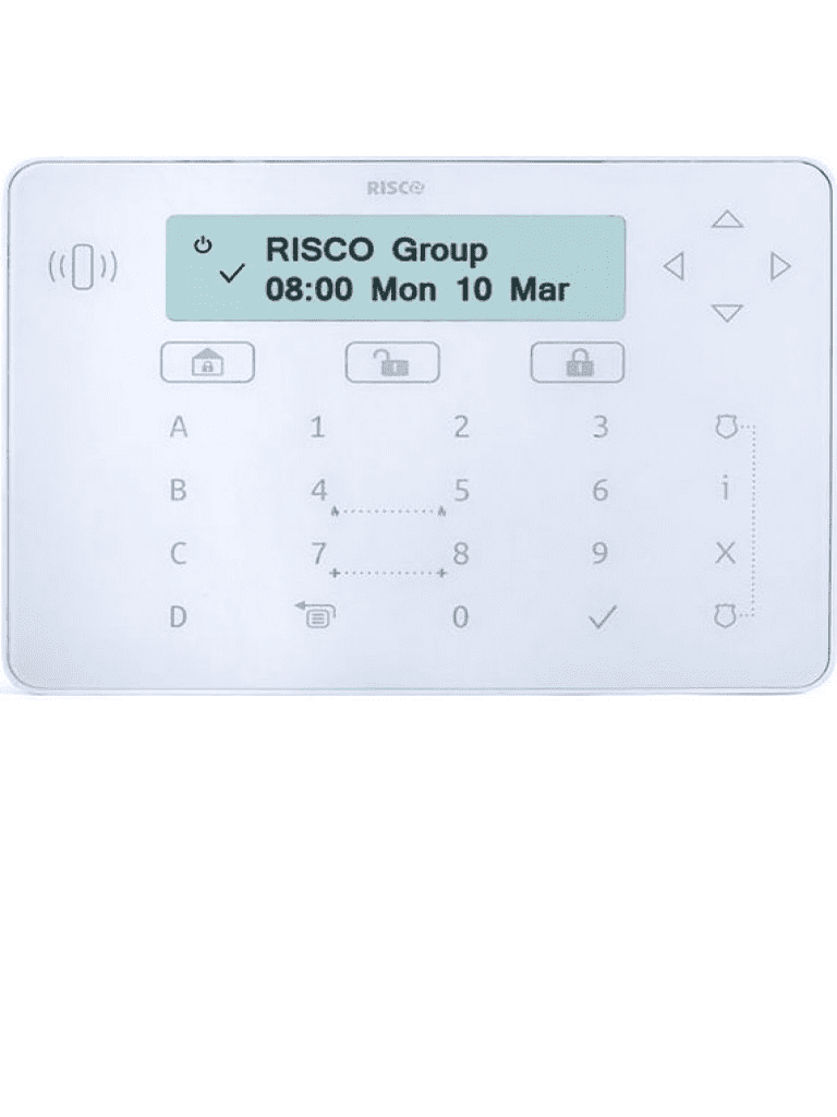 RISCO RPKELPWT000A - Teclado Elegante / Cableado por BUS / Para Programacion Armado y Desarmado Con Proximidad / Compatible con Wicomm-LightSYS Plus+