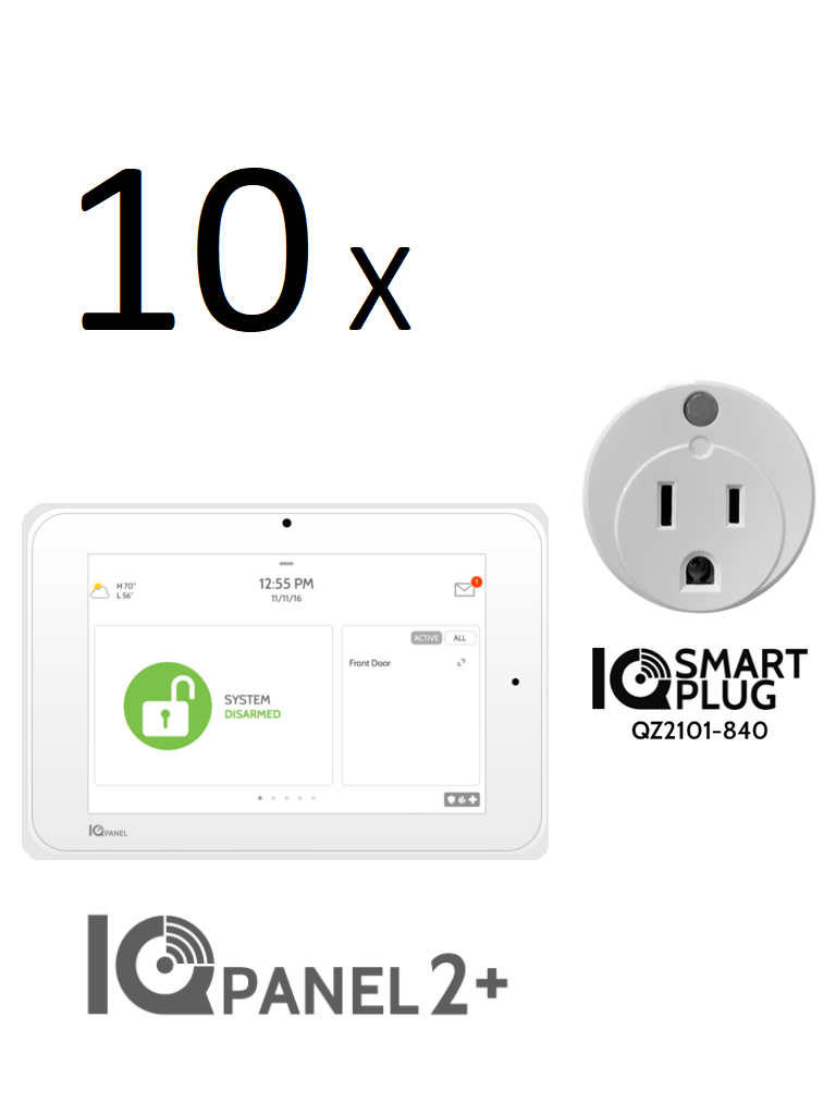  QOLSYS IQPANEL2+Plug10 - Paquete que incluye 10 Paneles de alarma IQPanel2+(Power G 915 Mhz + Qolsys 319.5 Mhz) y 10 SmartPlug Zwave Qolsys #ParejaPerfecta