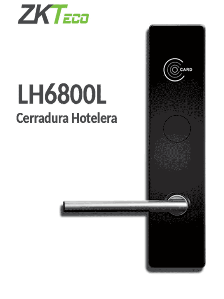 ZKTECO LH6800L- Cerradura  izquierda para hotel / MIFARE 13.56 Mhz / 35 a 45 mm grosor de puerta / Aleacion de Zinc / 224 eventos