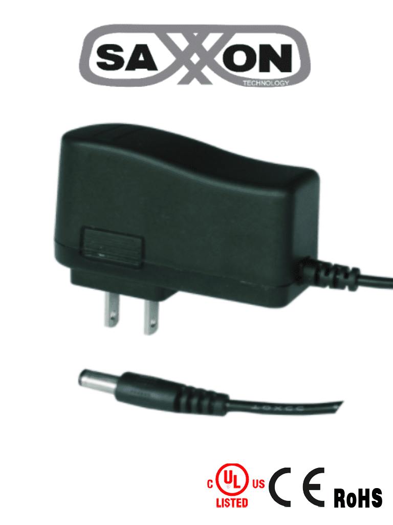 SAXXON PSU12005E - Fuente de Poder Regulada de 12vdc a 0.5 Amp/ Conector Macho/ Especial para Camaras de CCTV/ Consumo de 5W/
